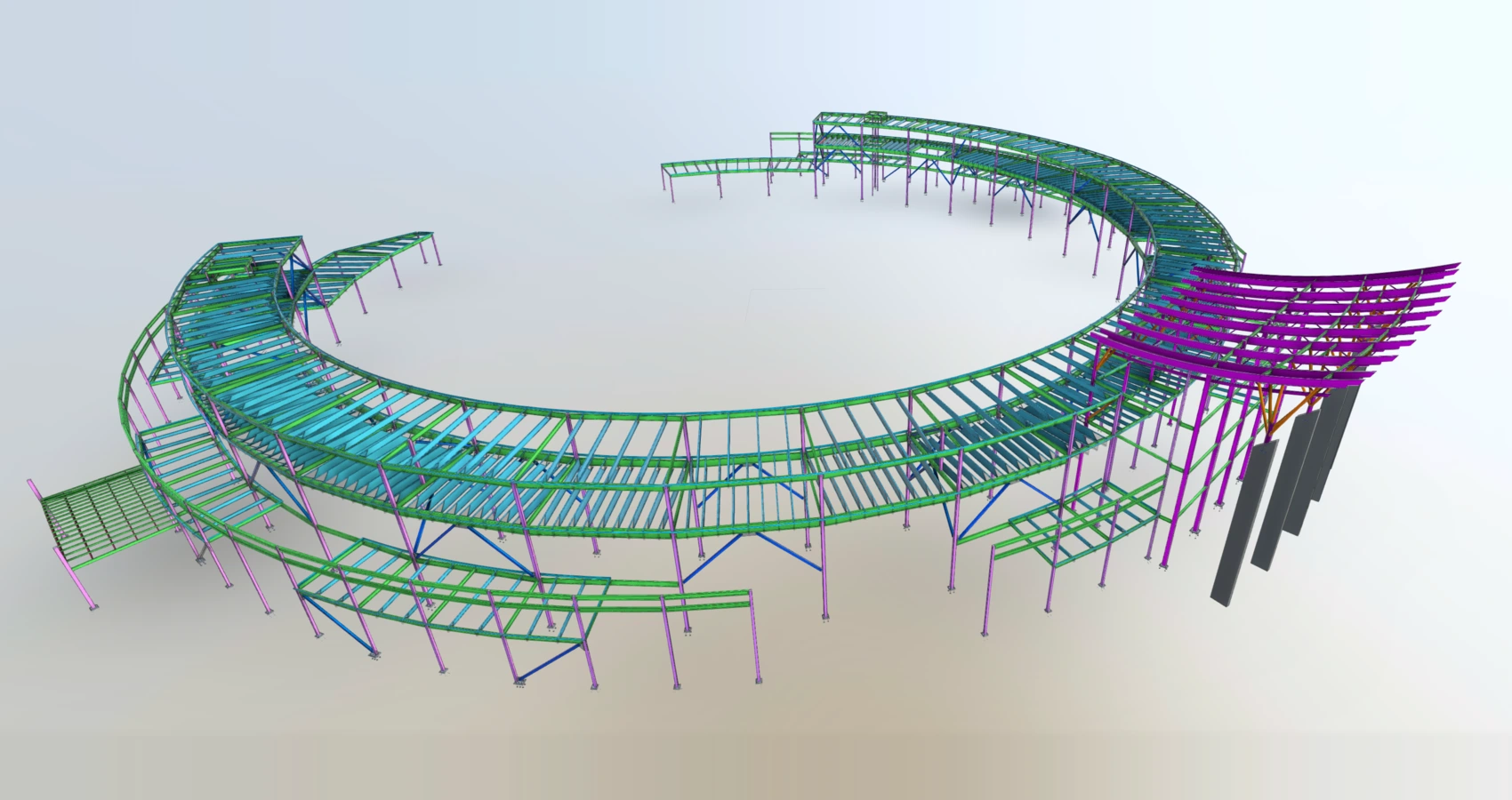 3D curved structural steel model of the Rapied project