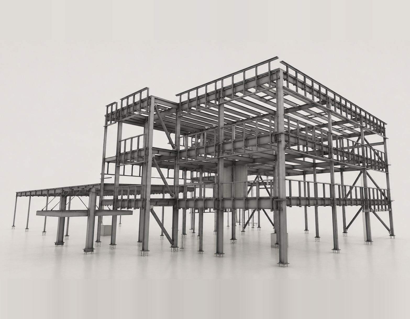 Photorealistic fabricated structural steel building frame